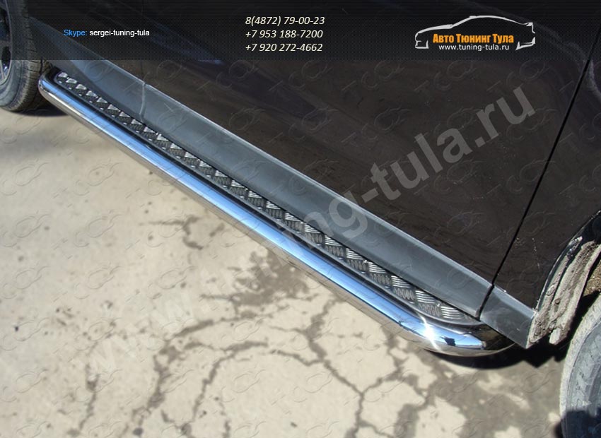 Пороги с площадкой d60.3 мм (алюминиевый лист) SUBARU Forester 2013+ / арт.690-4