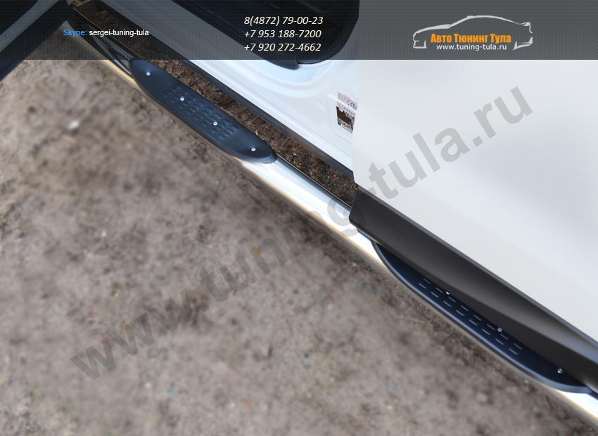 Пороги труба d76 с накладками (вариант 1) Subaru Forester 2013+ / арт.733-6