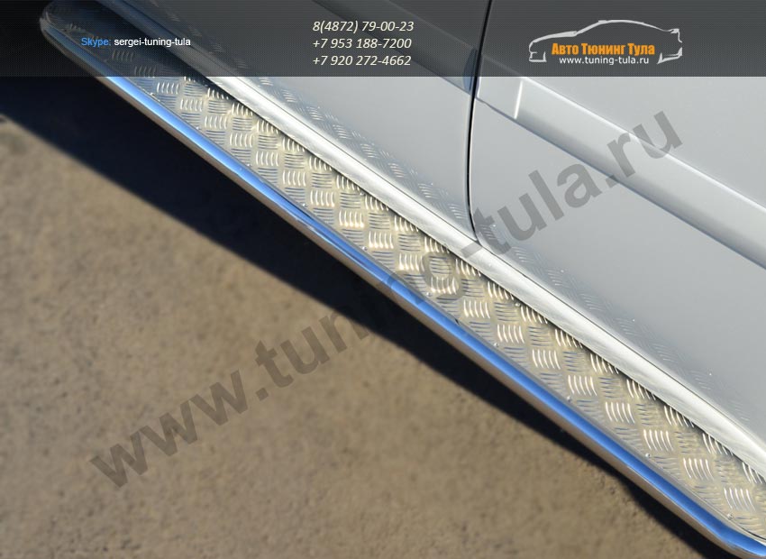 Пороги труба d42 с алюминиевым листом  Mitsubishi Pajero Sport 2013+ / арт.734-6