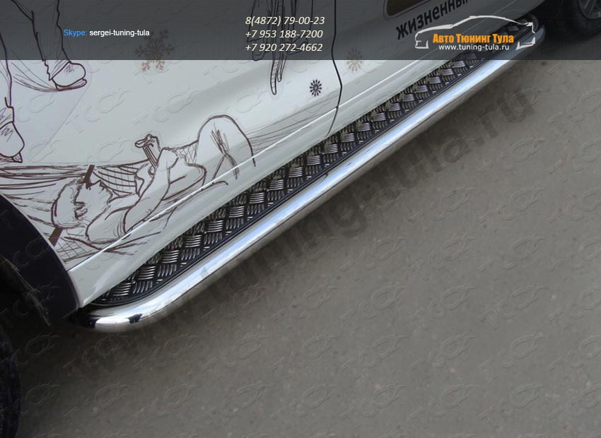 Пороги труба d60,3 мм с листом из алюминия Toyota Highlander 2014 +/арт.737-12