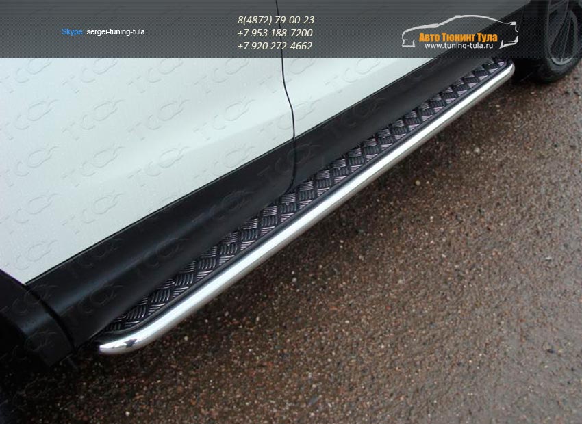Пороги с площадкой (алюминиевый лист) 42,4 мм Nissan Qashqai 2014 +/арт.740-16