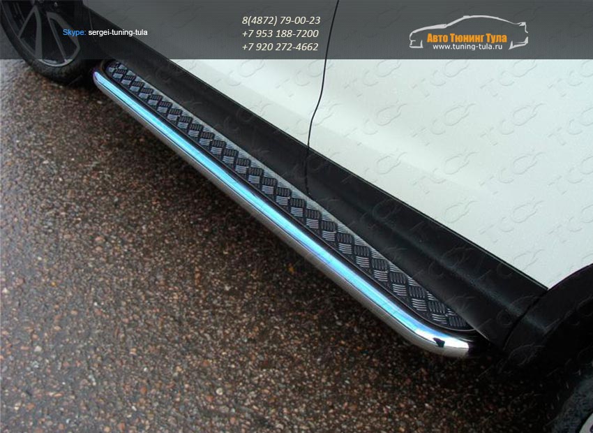 Пороги с площадкой (алюминиевый лист) 60,3 мм Nissan Qashqai 2014 +/арт.740-10