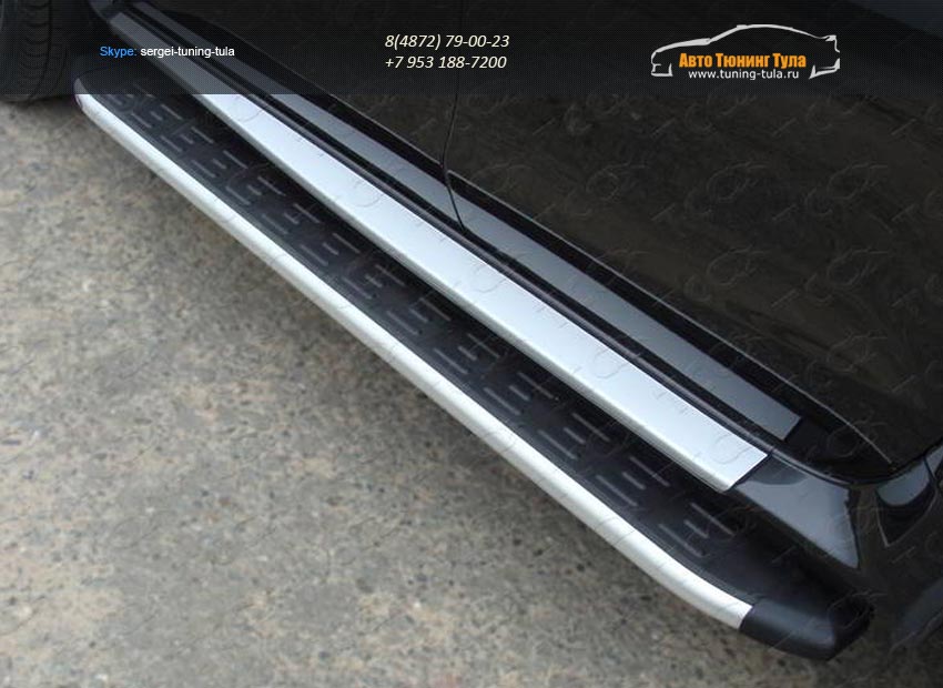 Пороги алюминиевые с пластиковой накладкой Nissan Terrano 2014 /арт.144-31