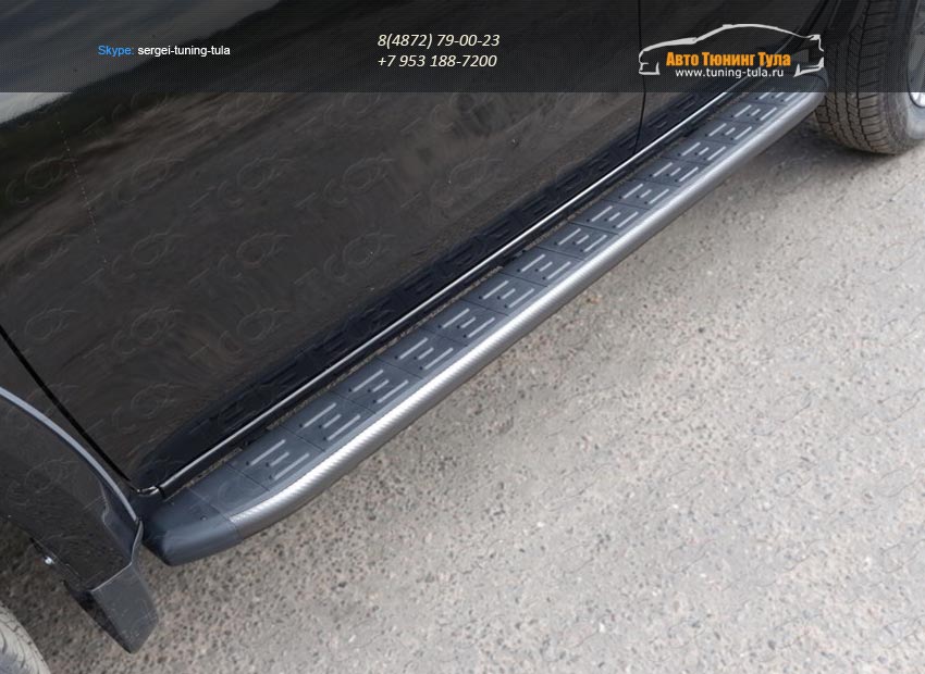 Пороги алюминиевые с пластиковой накладкой (карбон серые) 1820 мм MITL20015-11GR Mitsubishi L200 2015+/арт.819-11