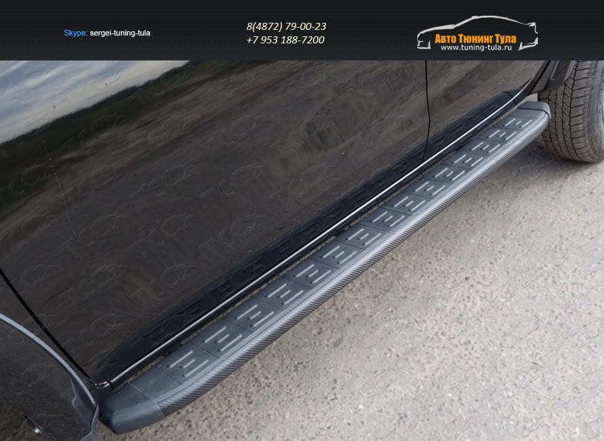 Пороги алюминиевые с пластиковой накладкой (карбон черные) 1820 мм MITL20015-11BL Mitsubishi L200 2015+/арт.819-13