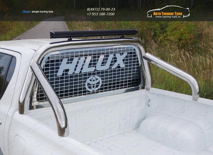 Защита кузова и заднего стекла 76,1 мм со светодиодной фарой Toyota Hilux 2015 /арт.820-7