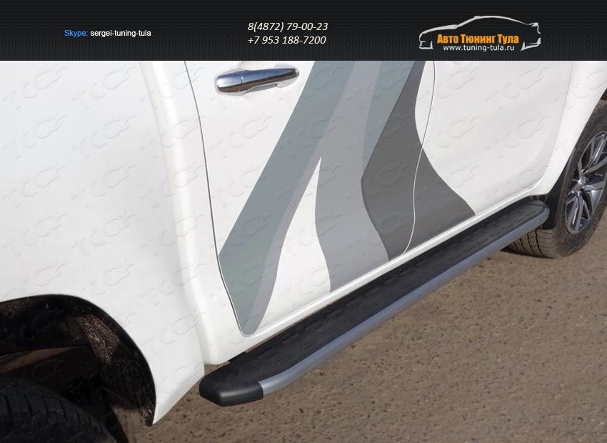 Пороги алюминиевые с пластиковой накладкой (карбон серый) 1920 мм TOYHILUX15-12GR Toyota Hilux 2015/арт.820-16