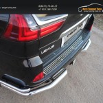 Защита задняя (уголки двойные) 76,1/42,4 мм и Заглушка на фаркоп с логотипом (нерж.сталь) Накладка на задний бампер (лист) Lexus LX 450d 2015+/арт.670-32
